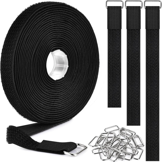 0.75"x19.7ft Hook and Loop Straps with 30 Buckles Adjustable Cut-to-Length Cable Ties - Reusable Nylon Fastening Tape for Storage or Organization (0.75in x 19.7ft) 0.75in 19.7ft