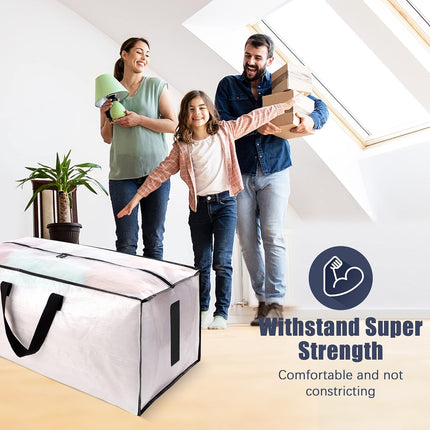 8 Pack Large Strong Moving Bags with Zippers & Carrying Handles - Water-Resistant Heavy Duty Storage Tote for Space Saving, Fold Flat, Alternative to Box (Semi-Transparent) Semi-Transparent Pack-24gal
