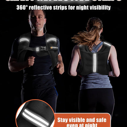 Weighted Vest for Men and Women, 5lb/10lb/15lb/20lb/25lb/30lb Adjustable Weight with Reflective Strips - Strength Training, Running, Fitness, Muscle Building, Loss Gear Black 10 lbs