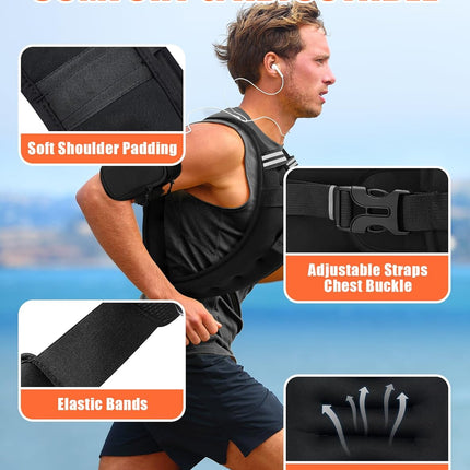 Weighted Vest for Men and Women, 5lb/10lb/15lb/20lb/25lb/30lb Adjustable Weight with Reflective Strips - Strength Training, Running, Fitness, Muscle Building, Loss Gear Black 10 lbs