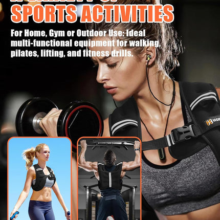 Weighted Vest for Men and Women, 5lb/10lb/15lb/20lb/25lb/30lb Adjustable Weight with Reflective Strips - Strength Training, Running, Fitness, Muscle Building, Loss Gear Black 10 lbs