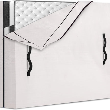 Mattress Bags for Moving and Storage with 8 Handles - Cover Heavy Duty, Strong Zipper Closure, Supplies & Bag Semi-Transparent, Queen