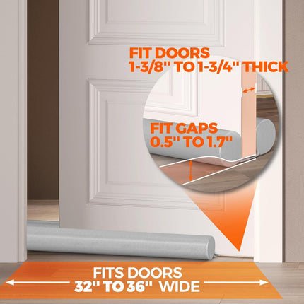 Door Draft Stopper Sweep Weather Stripping Noise Blocker Window Breeze Adjustable Closers, Grey Gray 36 inch