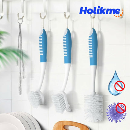 6 Pack Dish Brush Set with Bottle Brush, Scrub Pan and 3 Straw Brushes, Deep Cleaning Handle Scraper Tip for Kitchen Sink Dishes Cup Pot Pans (Blue) -