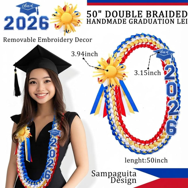 50 Graduation Leis Class of 2026 Ribbon Lei Double Braided Handmade Congrats Graduates Money with – product detail