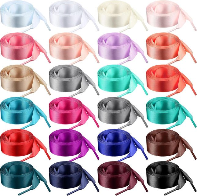 24 Pairs 47 Flat Satin Ribbon Shoelaces Colorful Silk Shoe Strings Wide Lace for Women Sneaker Decoration