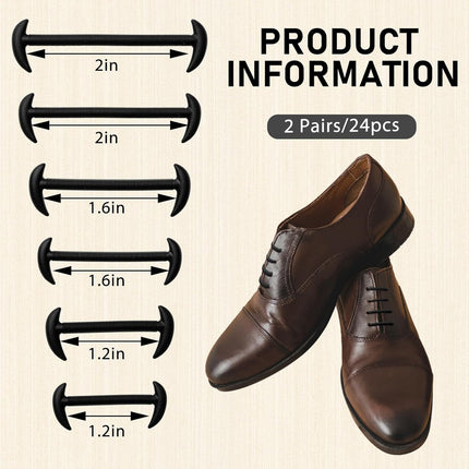 No Tie Silicone Elastic Shoe Laces for Men, Tieless Stretch Lace Dress Waxed Shoelaces Adult Formal Oxford Black -
