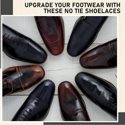No Tie Silicone Elastic Shoe Laces for Men, Tieless Stretch Lace Dress Waxed Shoelaces Adult Formal Oxford Black -