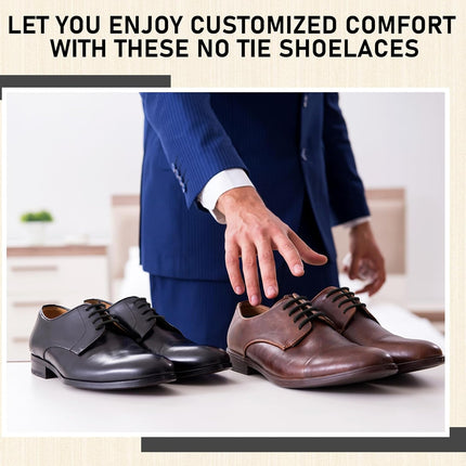 No Tie Silicone Elastic Shoe Laces for Men, Tieless Stretch Lace Dress Waxed Shoelaces Adult Formal Oxford Black -