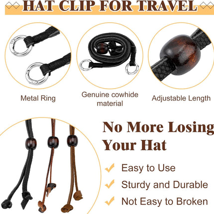Leather Hat Chin Strap Stampede Strings for Cowboy Hats Removable cap Cord Men Women Sun Hats(35.43 Inch,3 Pieces) -