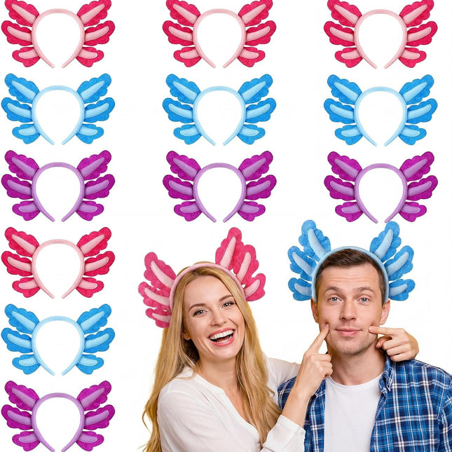 12 Pcs Halloween Axolotl Costume Headband Animal Ear Hair Hoop Headpiece Cosplay Party Favor for Women Adult Christmas Birthday Decor Accessory -