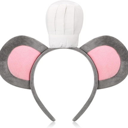 Mouse Headband with Chef Hat Cartoon Costume for Cosplay 100th Day of School Party Decoration Gray -