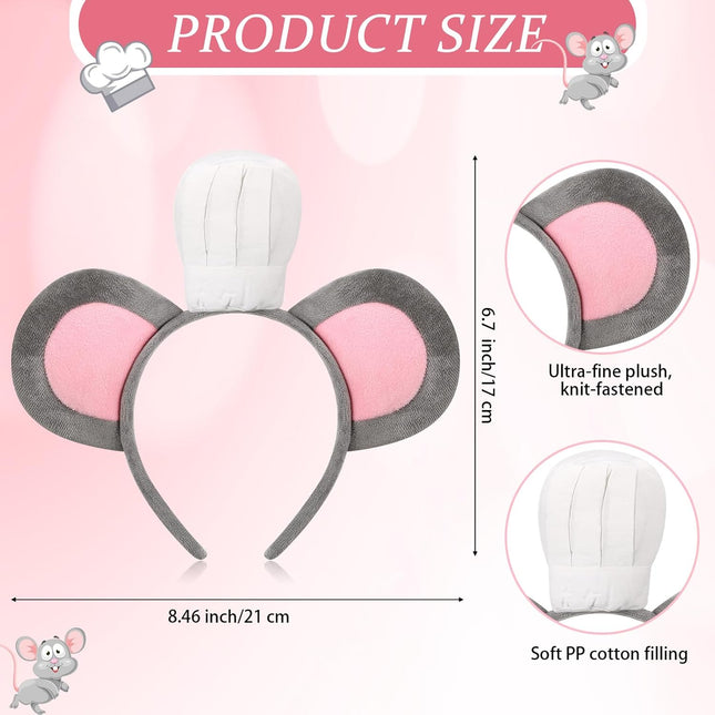 Mouse Headband with Chef Hat Cartoon Costume for Cosplay 100th Day of School Party Decoration Gray – product detail