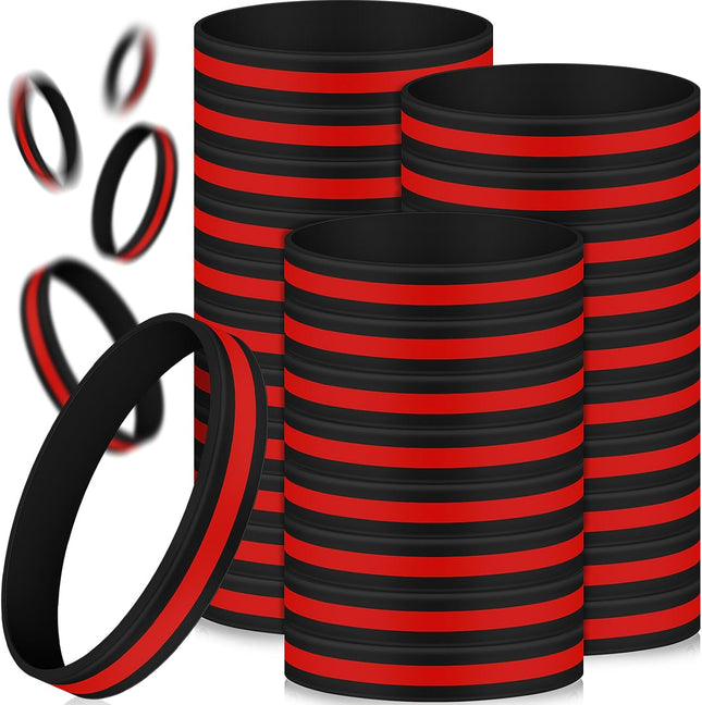 50 Pcs Red Thin Line Bracelets Rubber Firefighter Awareness Support Silicone Wristband for Men