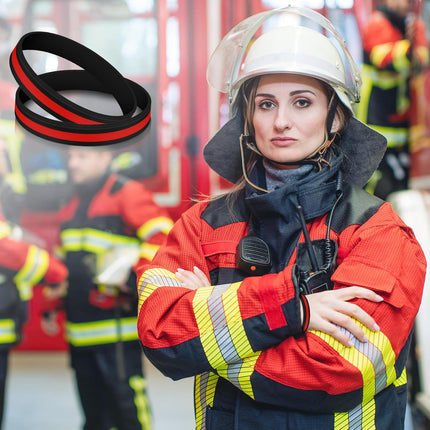 50 Pcs Red Thin Line Bracelets Rubber Firefighter Awareness Support Silicone Wristband for Men Women Holiday Patriotic Fundraisers Funeral Gifts Supply -