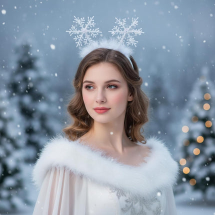 6 Pcs Christmas Snowflake Headbands for Women White Hair Bands Headband Accessories Festival Winter Party Supplies -
