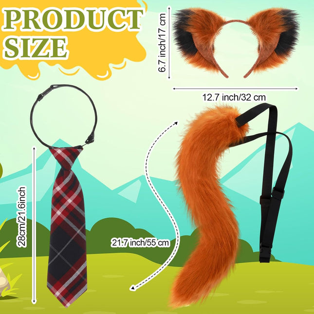 3 Pcs Fox Cosplay Costume Includes Necktie Ears Headband and Tail for Halloween Party Adult Accessories