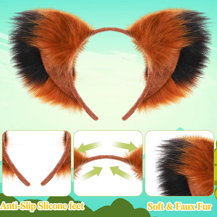 3 Pcs Fox Cosplay Costume Includes Necktie, Ears Headband, and Tail for Halloween Party Adult Accessories -