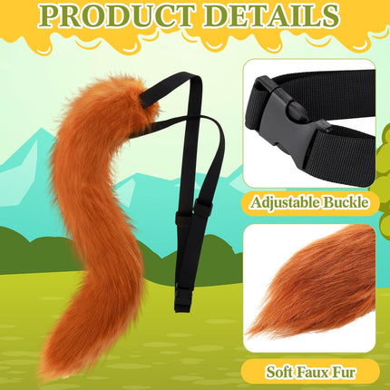 3 Pcs Fox Cosplay Costume Includes Necktie, Ears Headband, and Tail for Halloween Party Adult Accessories -