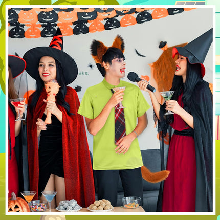 3 Pcs Fox Cosplay Costume Includes Necktie, Ears Headband, and Tail for Halloween Party Adult Accessories -