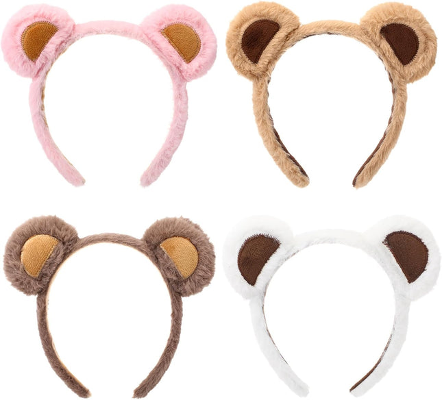 4 Pcs Bear Ears Headbands Bulk for Adults Kids Plush Animal Fluffy Cute Hair Hoops V1259-DP01-A-4785