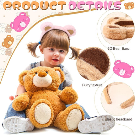 4 Pcs Bear Ears Headbands Bulk for Adults Kids Plush Animal Fluffy Cute Hair Hoops Accessories Birthday Party Cosplay Dress up Makeup Washing Face Women Valentine Girls -