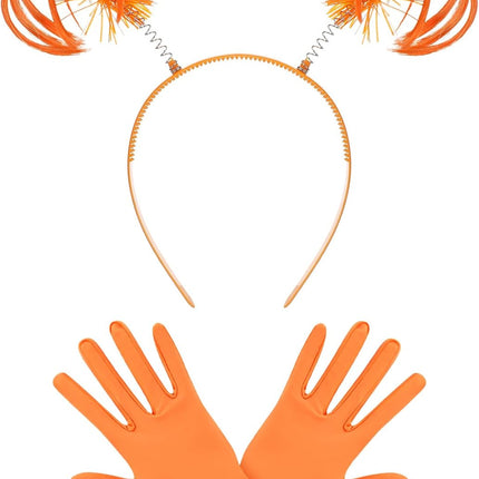 Halloween Dress up Set Included Orange Wig and Wrist Spandex Gloves Headband Ponytails Head Bopper Cosplay Costume for Women Men Adult Party Supplies Headwear Accessory -