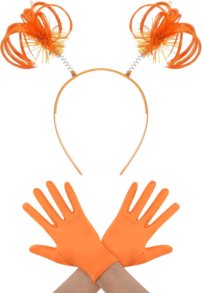 Halloween Dress up Set Included Orange Wig and Wrist Spandex Gloves Headband Ponytails Head