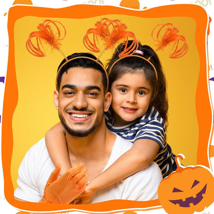 Halloween Dress up Set Included Orange Wig and Wrist Spandex Gloves Headband Ponytails Head Bopper Cosplay Costume for Women Men Adult Party Supplies Headwear Accessory -
