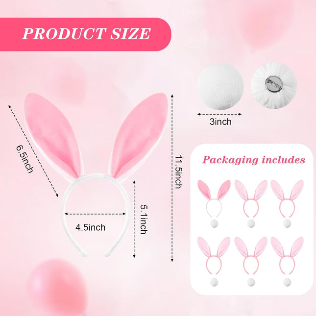 6 Sets Easter Bunny Ears Headbands and Tail Long Furry Plush Rabbit Ear Headband for Bachelorette Wedding – product detail