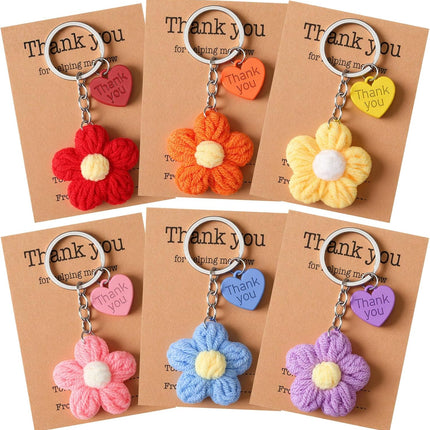 Graduation Teacher Appreciation Gift Bulk Crochet Flower Keychain with Thank You Card for Helping Me Grow Multi Color -