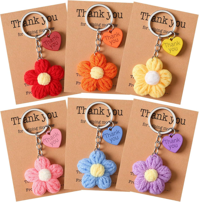 Graduation Teacher Appreciation Gift Bulk Crochet Flower Keychain with Thank You Card for Helping Me Grow