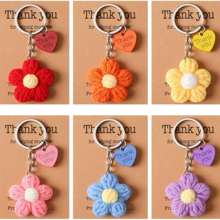 Graduation Teacher Appreciation Gift Bulk Crochet Flower Keychain with Thank You Card for Helping Me Grow Multi Color -