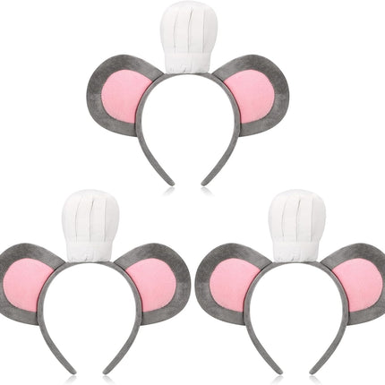 3 Pcs Mouse Headband with Chef Hat Cartoon Costume for Halloween Cosplay Party Decoration -