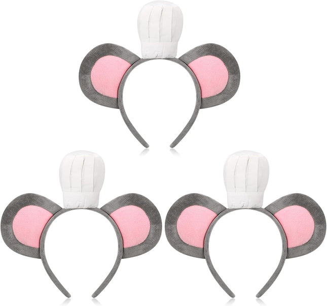3 Pcs Mouse Headband with Chef Hat Cartoon Costume for Halloween Cosplay Party Decoration
