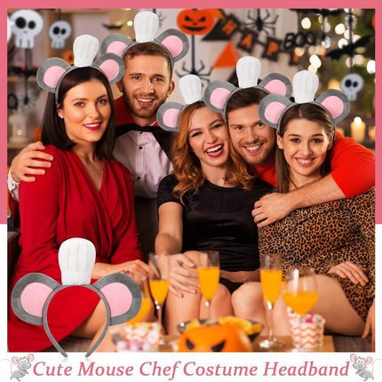 3 Pcs Mouse Headband with Chef Hat Cartoon Costume for Halloween Cosplay Party Decoration -
