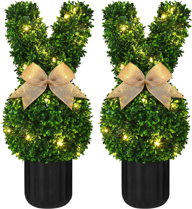 2 Sets Easter Bunny Topiary Tree Artificial Rabbit Outdoor Decorations 23.6 in Bunny-Shaped Faux