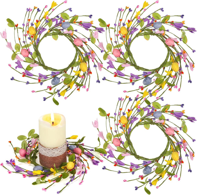 4 Pcs Easter Egg Candle Rings Table Centerpieces Spring Wreath Decorations Artificial Berry Forsythia