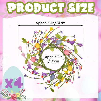 4 Pcs Easter Egg Candle Rings Table Centerpieces Spring Wreath Decorations Artificial Berry Forsythia Flowers Cabinet for Home Kitchen Door Decor -