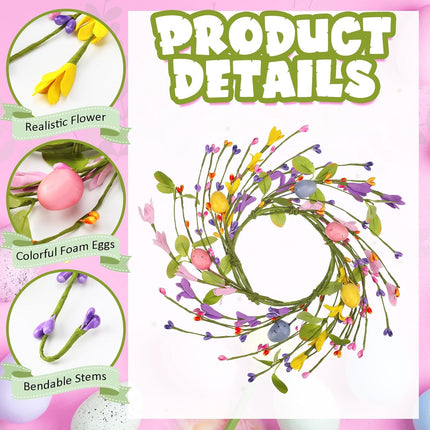 4 Pcs Easter Egg Candle Rings Table Centerpieces Spring Wreath Decorations Artificial Berry Forsythia Flowers Cabinet for Home Kitchen Door Decor -