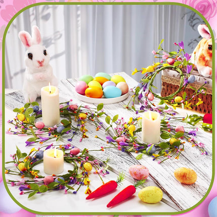 4 Pcs Easter Egg Candle Rings Table Centerpieces Spring Wreath Decorations Artificial Berry Forsythia Flowers Cabinet for Home Kitchen Door Decor -