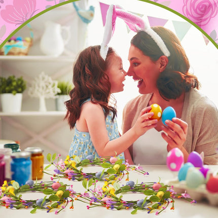 4 Pcs Easter Egg Candle Rings Table Centerpieces Spring Wreath Decorations Artificial Berry Forsythia Flowers Cabinet for Home Kitchen Door Decor -