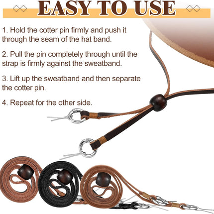 3/6 Pieces Leather Hat Chin Straps for Men and Women Removable Cap Cord Stampede Strings Cowboy Sun -