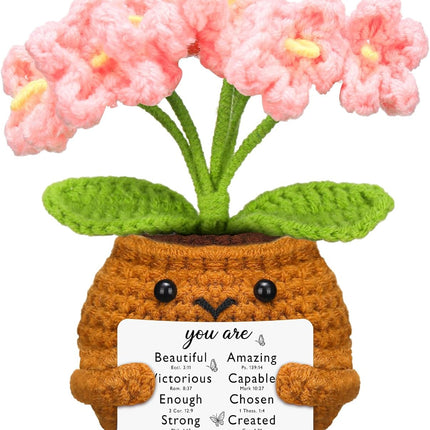 Christian Gift for Women Positive Handmade Crochet Doll with Bible Verse Prayer Card Inspirational Scripture Religious Mother's Day Sunday Group Church(Forget Me Nots) -