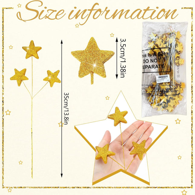 24 Pcs Glitter Star Picks 13.8'' Sparkly Stem Decoration Foam Vase Sticks Centerpiece Table Craft – product detail