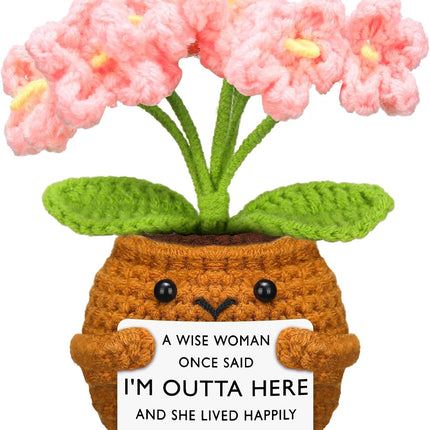 Coworker Leaving Gifts for Women Men, Positive Flower Doll Crochet with Card Funny Farewell Going Away Goodbye Coworkers Employee Teacher Friends Retirement(Cute Style) -