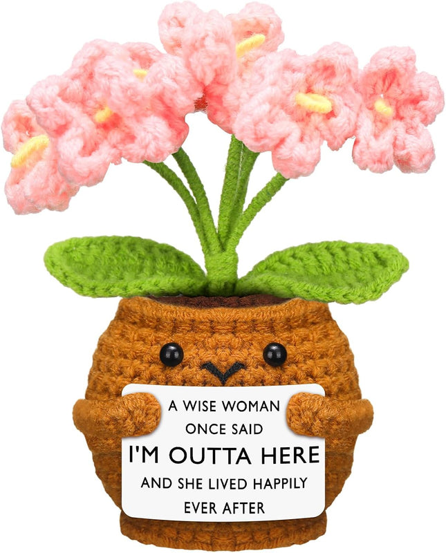 Coworker Leaving Gifts for Women Men Positive Flower Doll Crochet with Card Funny Farewell Going Away (Cute