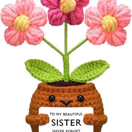 Sister Gifts Handmade Crochet Doll with Card Present for Sisters Sis Big Little Birthday Wedding Home Decor(Flowers) -