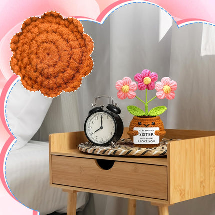 Sister Gifts Handmade Crochet Doll with Card Present for Sisters Sis Big Little Birthday Wedding Home Decor(Flowers) -