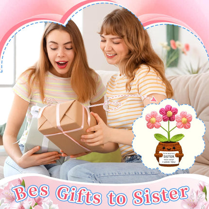Sister Gifts Handmade Crochet Doll with Card Present for Sisters Sis Big Little Birthday Wedding Home Decor(Flowers) -
